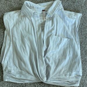 Free People White and Black Striped Sleeveless Crop Top